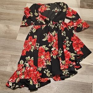 Floral Black and Red Kids Dress
